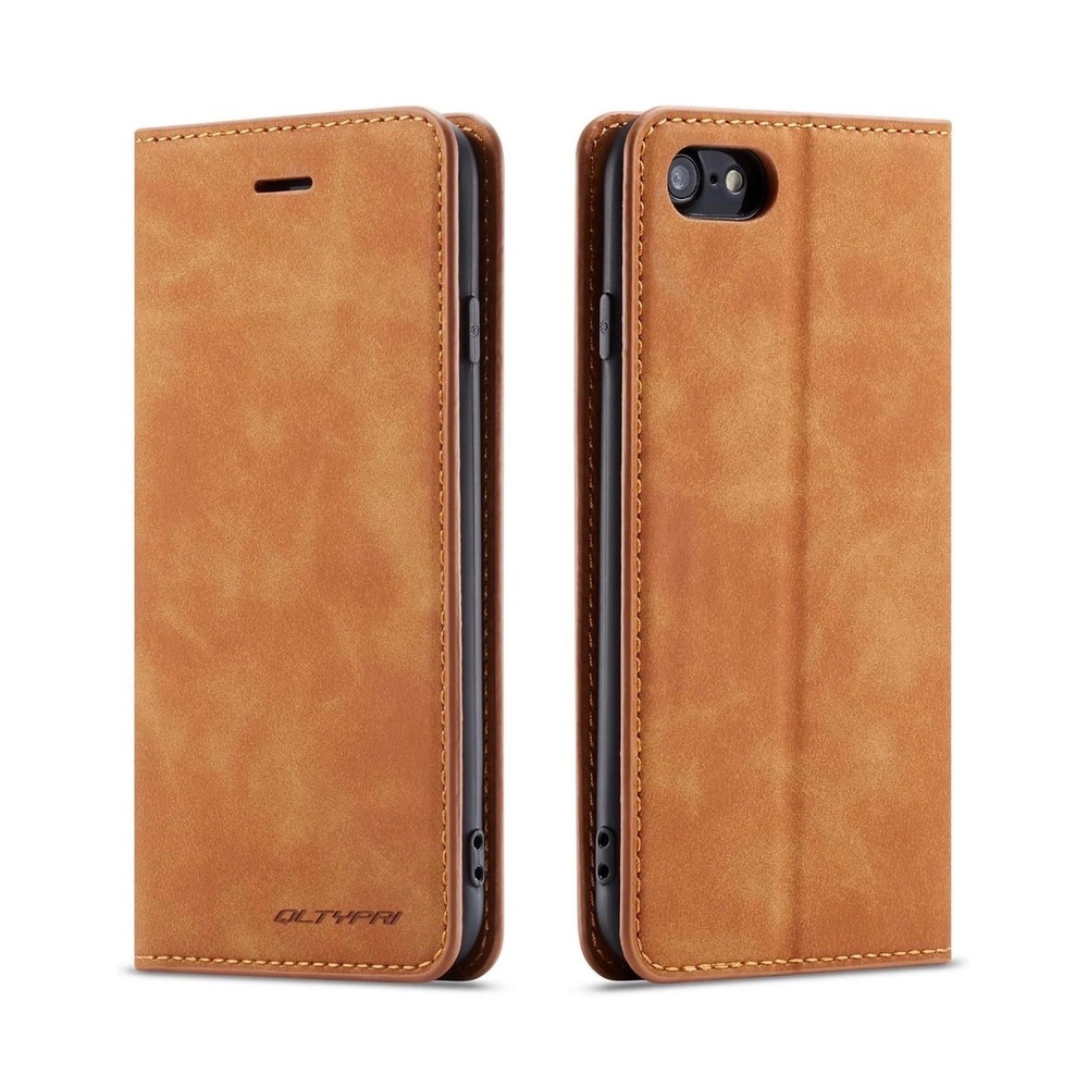 QLTYPRI iPhone SE 2022 2020 8 7 Case PU Leather Wallet Flip Cover Brown